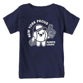 New York Proud, Always Loud Kid's T-Shirt for Baseball Fans (Navy Shirt, YM)