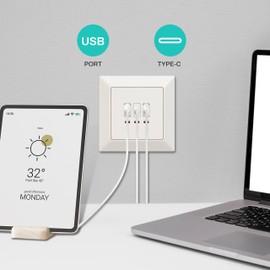 UCOMEN 5.0V, 3.1A Flush-Mounted Charger with 2 USB Type A and 1 Type C Ports, White (Pack of 2)