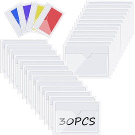 30 Pack Self-Adhesive Index Card Pockets with Top Open for Loading - Ideal Card Holder for Organizing and Protecting Your Index Cards - Crystal Clear Plastic(3.9 x 2.9 Inches)