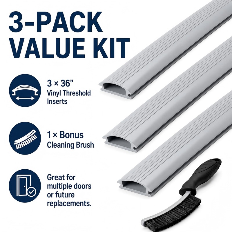 3-Pack 36 Inch Door Threshold Seal Replacement Insert, Gray Vinyl
