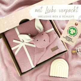 DIKOS® Original Baby Blanket Cuddly Rabbit Pink 100% Organic Cotton Newborn Blanket Sustainable Cuddly Blanket Knitted Girls Cuddle Blanket Pram Baby First Essentials Gift at Birth