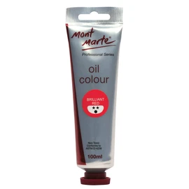 Mont Marte Premium Oil Paint, 100ml (3.4oz), Brilliant Red, Good Coverage, Excellent Tinting Strength