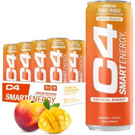 Cellucor C4 Smart Energy Drink - 200mg Caffeine - Peach Mango (12oz Pack of 12)