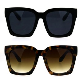 Womens Boyfriend Style XXL Oversize Horned Rim Thick Plastic Sunglasses ((2-pack) Matte Black & Tortoise Brown)