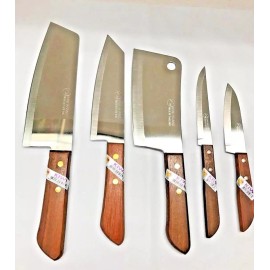 Kiwi 5pcs Thai KIWI Brand Knives Wood Handle Kitchen Blade Stainless - ( #830 Set )