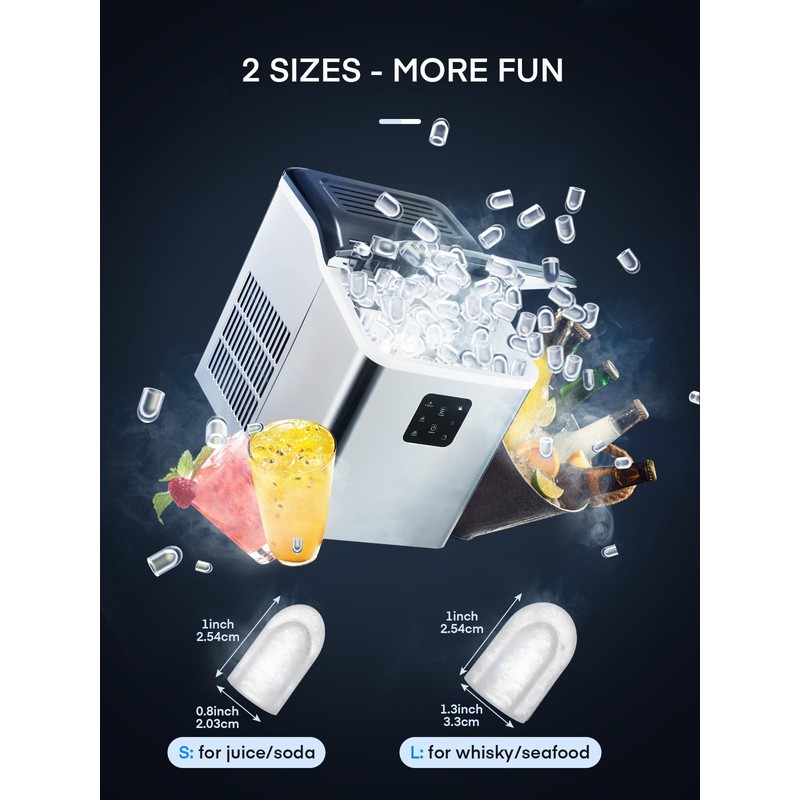 Countertop Ice Maker Machine 𝑺𝒕𝒂𝒊𝒏𝒍𝒆𝒔𝒔 𝑺𝒕𝒆𝒆𝒍, 9 Bullet Ice in