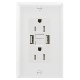 Wengart GFCI Outlet with USB in-Wall,AC125V 15Amp Self-Test with LED Indicator Tamper Resistant DC5V 4.8A Charger Outlet with Dual USB Ports A,ETL Listed,White
