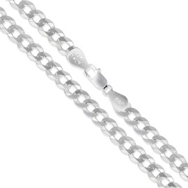 Men's 5.2mm Solid .925 Sterling Silver Flat Curb Chain Link Italy Necklace 22"