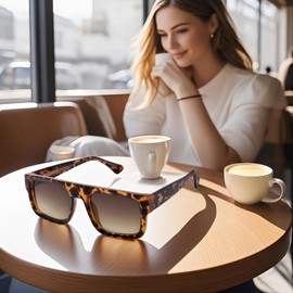 OuShiun Sonnenbrille mit Lesefunktion & Blaulichtfilter, Quadratrahmen Anti-Glare Sportbrille, Helle Schildkröte, 1.0