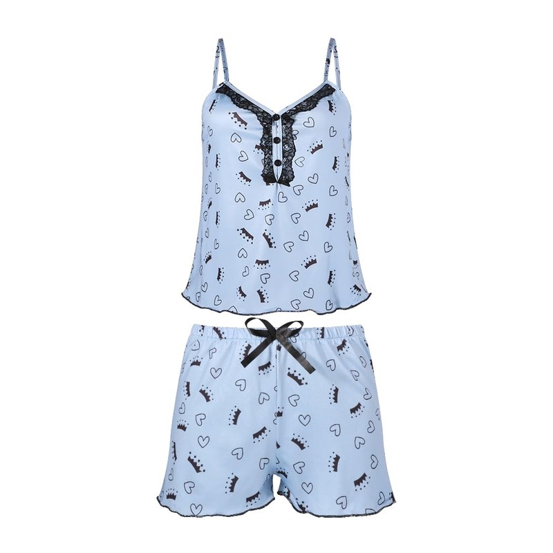 Satohom Womens Summer Pyjamas Set Lace Trim Printed Pattern Camisole