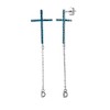 Simulated Turquoise Christian Cross Dangling Earrings Rhodium Plated Sterling Silver