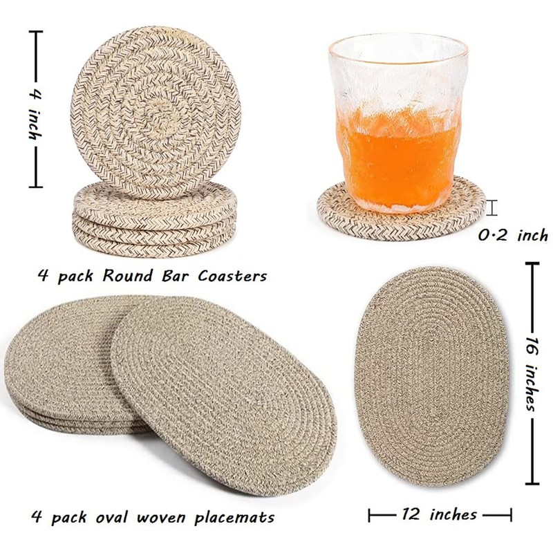 WENFOME 4 Pack Oval Woven Placemats, Mix Brown Cotton Plate