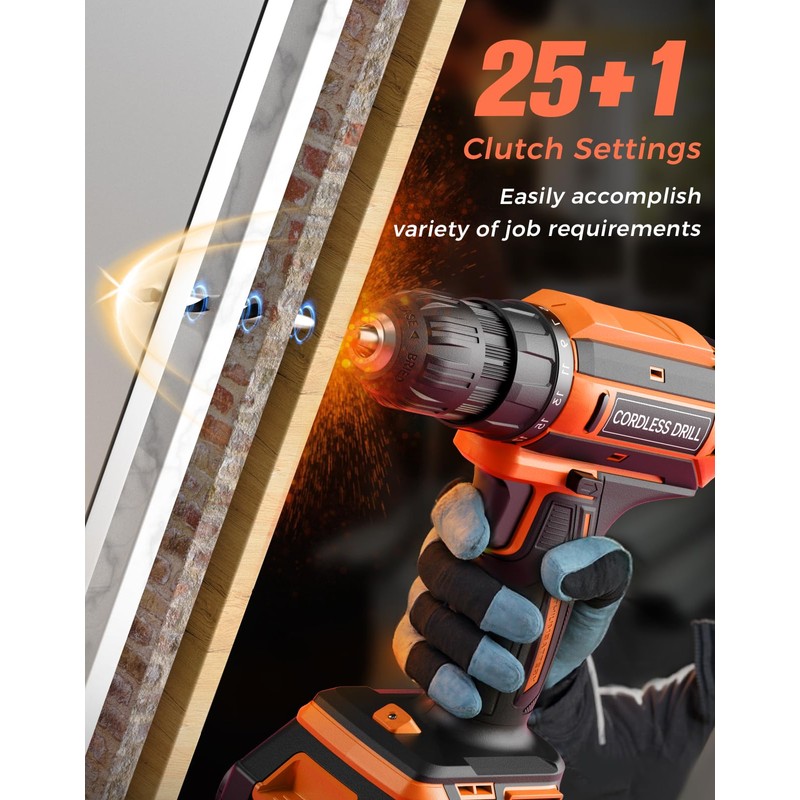 Cordless Drill, 20V MAX Power Drill Set with 2 Batteries
