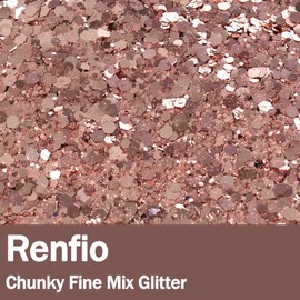 Renfio Rose Gold Chunky Glitter, 3.5 Oz (100g) Metallic PET Flake Mixed Fine Powder Face Glitters for Craft Resin Pigment Tumbler Ornament Painting Hair Body Wedding Decor - Rose Gold