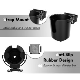 Wheelchair Cup Holder with Multi-Angle Adjustment and Multi-Function Bracket, Designed Cup Holder for Bottle with Handle, Cup Holder for Rollator, Stroller, Camper, Golf cart (Black, Medium)