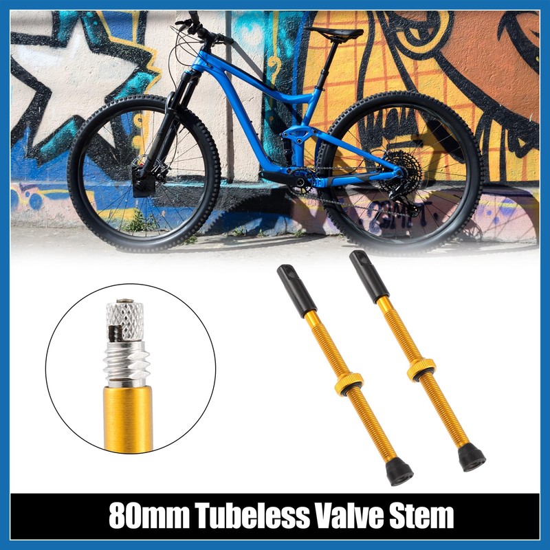 A ABSOPRO 2pcs Aluminum Alloy 80mm Bike Tubeless Valve Stems