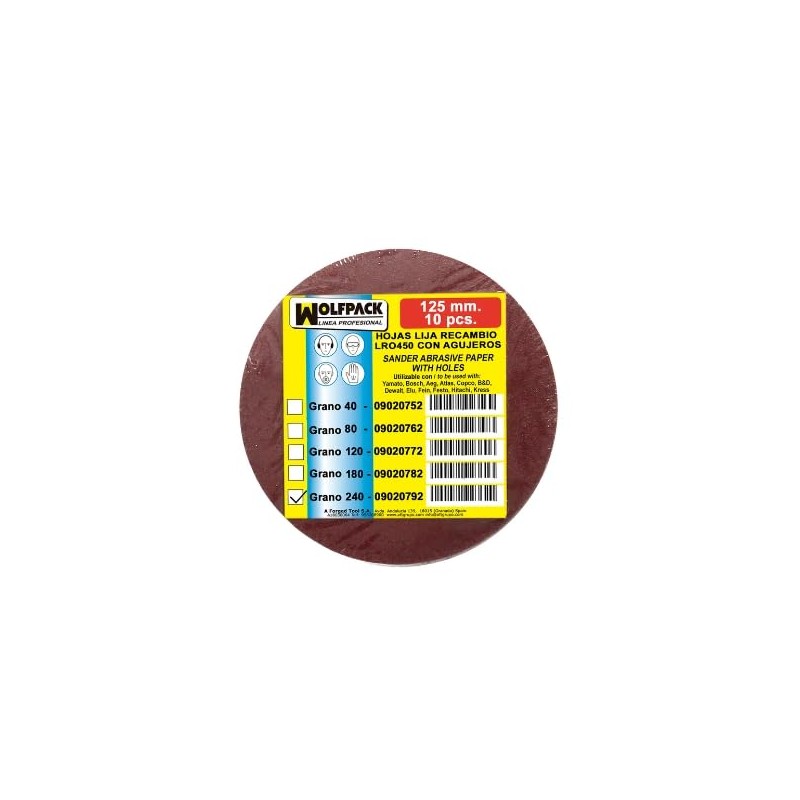 Replacement Velcro Sanding Disc Diameter 125 mm with Holes Grit