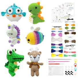 XuanMei GR Crochet Kit for Beginners Adult 6 Packs Learn to Crochet Starter Kits Amigurumi Crocheting Animals with Step-by-Step Video Tutorials