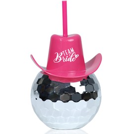 ZHURUININ Bride Disco Ball Cups for Bachelorette Party Team Bride Cups Bachelorette Cups for the Bride Tribe Cowgirl Hat Cups for Wedding Party Favors Single Party Decor 20 oz (Pink Teambride)