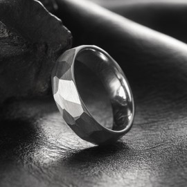 King Will 6mm Tungsten Mens Wedding Rings Hammered Wedding Band Domed Silver Engagement Ring for Men Women Matte Brushed Finish Comfort Fit Size 11.5