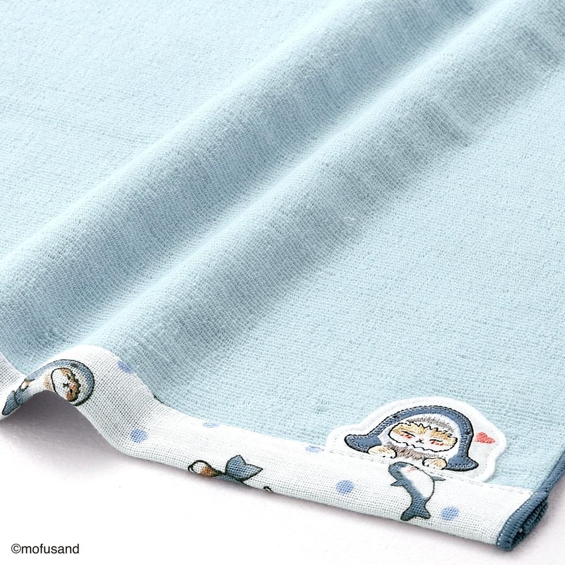 mofusand 43-0100070 Shark Towel Handkerchief, Blue, Cat, Cute Gauze Pile,