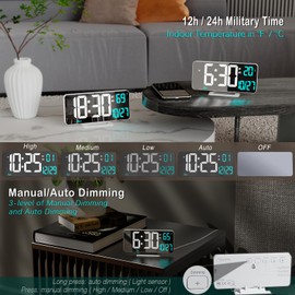 KOSUMOSU Digital LED Clocks for Bedrooms 6.7in White Alarm Clock, Dimming, 12/24h, Date, Day of Week,Temp,Desk Clock, LED Clock for Bedside, Digital Calendar Clocks for Living Room Essentials
