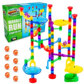 Marble Genius Marble Run - 130 Complete Pieces Maze Track Toys for Adults, Teens, Toddlers & Kids Aged 4-8 Years Old, (80 Translucent Marbulous Pieces + 50 Glass-Marble Set), Starter Set