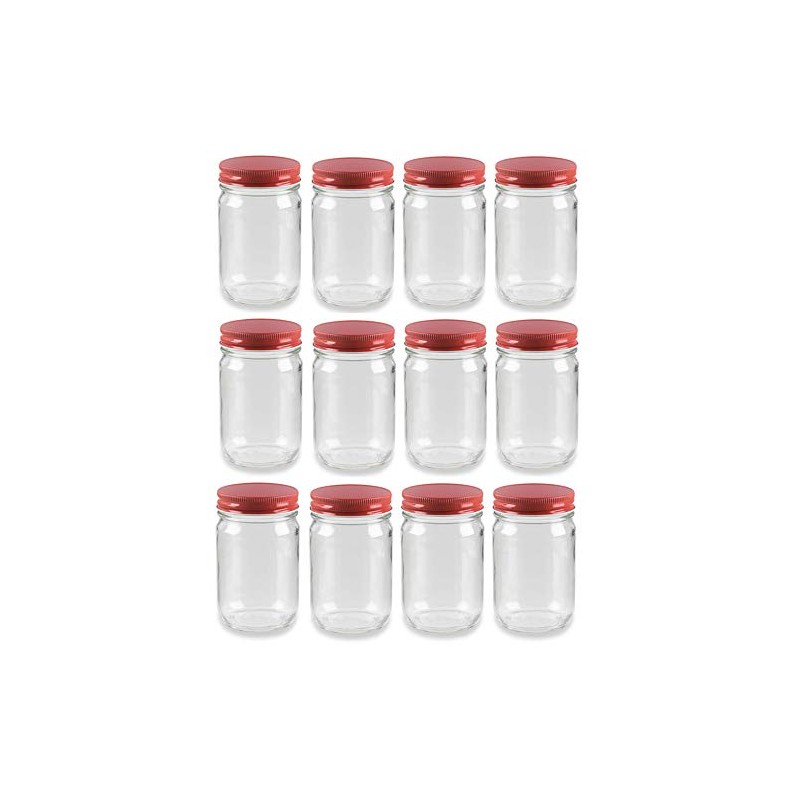 Nakpunar 12 pcs 12 oz Mason Jars with Red Lids