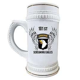 TickledPink Designs Army 101st Airborne Screaming Eagles Beer Mug Stein Military Stines Christmas Birthday Fathers Veterans Day Gift Dad Him Men Ceramic White Gold Trim 22 Oz.