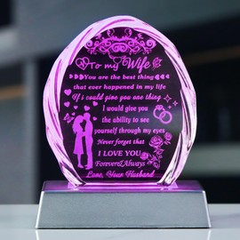 Ornalrist Gifts for Wife with Colorful LED Base from Husband Birthday Anniversary Wife Gift Ideas Romantic for Her, to My Wife Crystal Keepsakes Presents for Mother's Day Christmas Valentine's Day