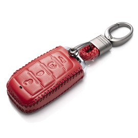 Vitodeco Genuine Leather Smart Key Fob Case Cover Protector Compatible with RAM 1500, RAM 2500, RAM 3500 2019 - 2025 (4-Button, Red)