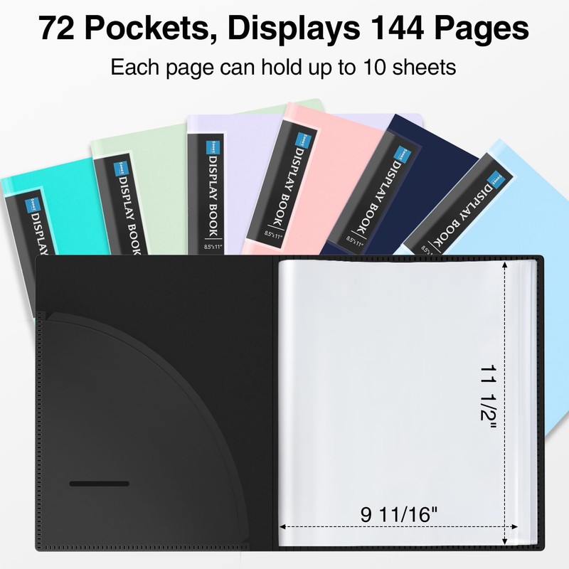 Sooez 72 Pocket Binder with Plastic Sleeves & Elastic Band,
