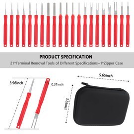carleef 21PCS Upgrade Terminal Removal Tool Kit with Zipper Case,Stainless Steel Electrical Pin Removal Tool Kit,Depinning Tool Kit Automotive Connector Pin Removal Tool (Red)