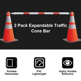 AIWFL 2 Pack Retractable Traffic Cone Bar from 3.8ft to 6.56ft, Expandable Traffic Cone Bar for Parking Lots Reflective Safety Cone Barrier Bar for Road Construction White/Red