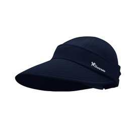 LJCZKA Wide Brim Sun Visor Hat for Women,2 in 1 Zip-Off Sun Protection Visor,Golf Beach Cap Packable Ponytail Visor for Daily Outdoor Sport (US, Alpha, One Size, NavyBlue)
