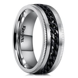 King Will Intertwine 8mm Spinner Ring for Men, Stainless Steel Ring for Men, Fidget Ring, Anxiety Ring for Men with Black Chain Ring, Size 54-70 (17-22), Non-precious metal, No Gemstone