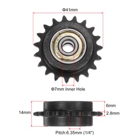 uxcell 2pcs ANSI #25 / DIN(ISO)04C Roller Chain Idler Sprocket 7mm Bore, 1/4" Pitch, Hardened 19 Tooth Tensioner Sprocket, Insert 2 Bearings