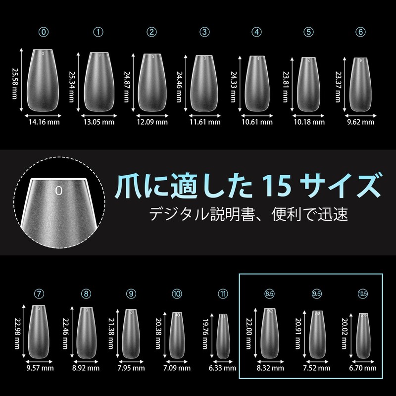 TOMICCA Nail Tips 360pcs Sanded Nail Tips 15 Sizes Medium