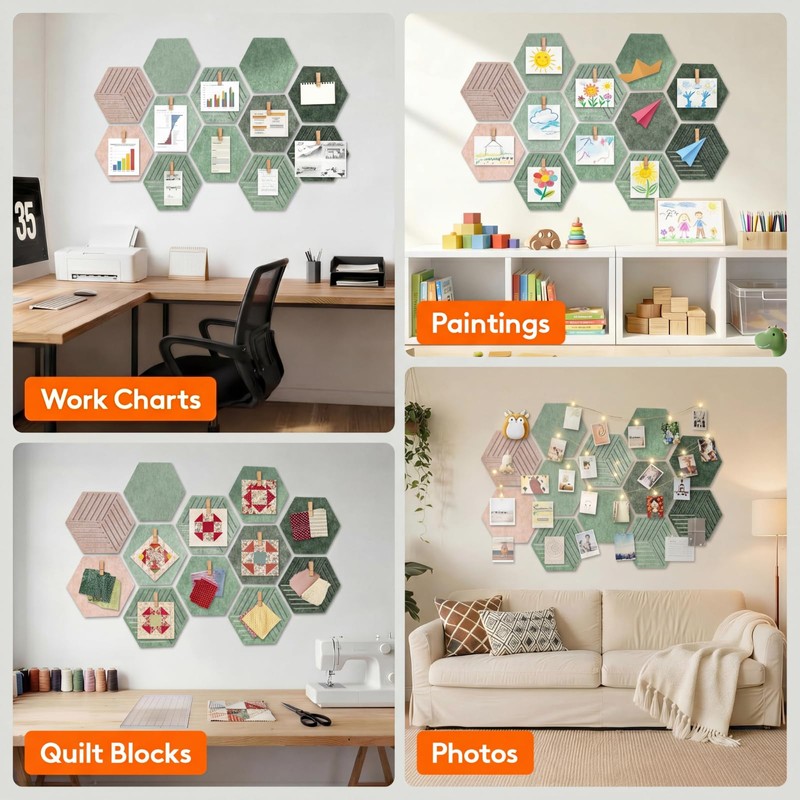 Zhehao Sage Green 15 Pack 12'' Large Hexagon Cork Bulletin