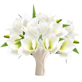 cosybeau Artificial White Magnolia Flowers, 12Heads Short Magnolia Stems Realistic Soft Plastic Flower for Wedding Bouquet, Home,Hotel Decor