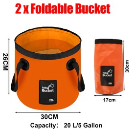 AKOLAFE 2 Pack 20L Collapsible Bucket with Handle Foldable Bucket Outdoor Lightweight Folding Water Bucket for Camping Traveling Picnic Hiking Fishing Boating Gardening Car Washing, Orange