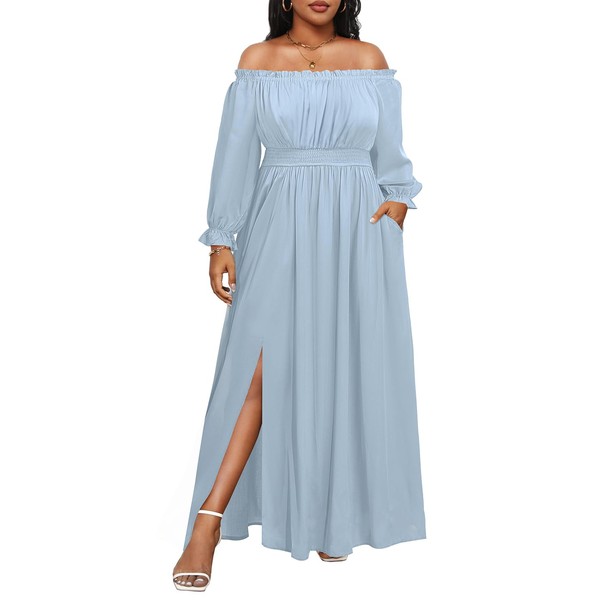 Blue Plus Size Dress Maternity Baby Shower Wedding Guest Long