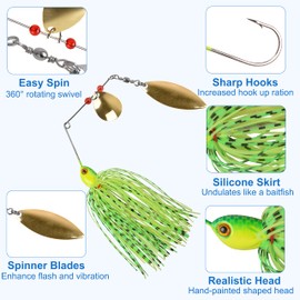 Bass Fishing Lures Spinnerbaits Kit, 6pcs Hard Metal Spinner Baits Buzzbait Swimbait Jigs Hook Fishing Lure for Bass Pike Trout Salmon Multicolor