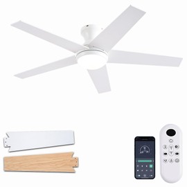 Ayaoty Ceiling Fans with Lights, 48 inch Low Profile Ceiling Fan with Light and Remote Control, Flush Mount, Reversible Motor, Dimmable, Noiseless, White Ceiling Fan for Bedroom, Indoor/Outdoor Use