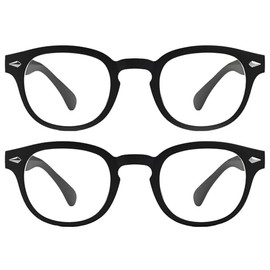 grinderPUNCH Classic Reading Glasses for Women and Men Stylish Lightweight Readers Round Readers for Women and Men - 2 Pack (Black, 5, x)