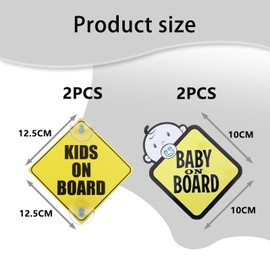4 Pcs Baby on Board Sign for Car, Child on Board Car Sign, Yellow Warning with Suction Cups, Easy To Apply Remove Ideal For Parents With Young Children