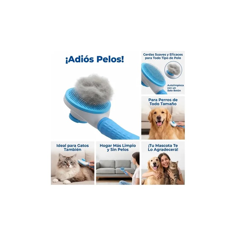 Cepillo Cardina Quita Pelos Perros Gatos Autolimpiable Suave