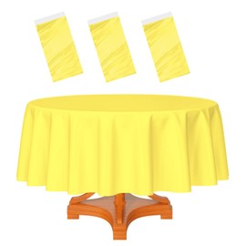 HEIPINIUYE 3 Pack Yellow Tablecloth Round 84 Inch Round Plastic Table Cloth Waterproof Disposable Round Table Cover for Party Birthday Camping Picnic Baby Shower Circle Tablecloth