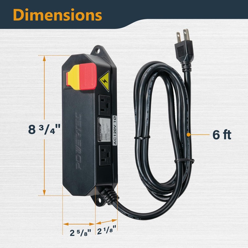 POWERTEC Dual Outlet Power Tool Safety Switch - 120V 15A