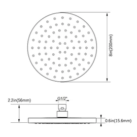 AiQInu 8 Inch Round Shower Head Rain Shower, Adjustable Shower Head Water-Saving with Anti-Limescale Nozzles, Waterfall Shower Head Made of Stainless Steel, Diameter 20 cm